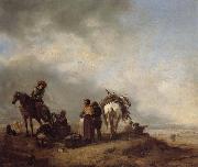 Philips Wouwerman A View on a Seashore with Fishwives Offering Fish to a Horseman oil on canvas